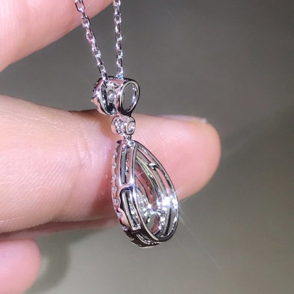 925 Sterling Silver Diamond Teardrop Necklace S - Picture 5 of 5